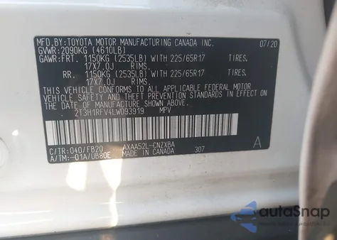2020 Toyota Rav4 Le from USA, damaged, VIN 2T3H1RFV4LW093919